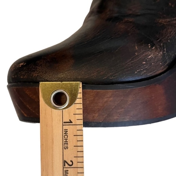 BED STU Bruges Distressed Leather Wooden Wedge Heel Boots Women’s 7.5 Knit Upper - Picture 9 of 11